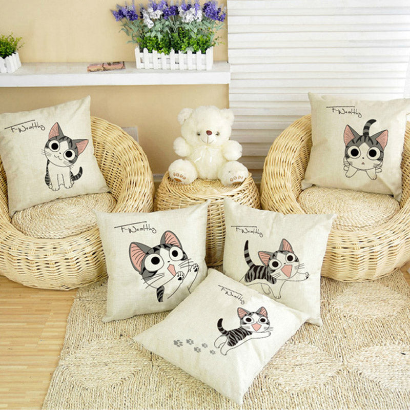Cartoon Cat Home Cushion Pillow Cases