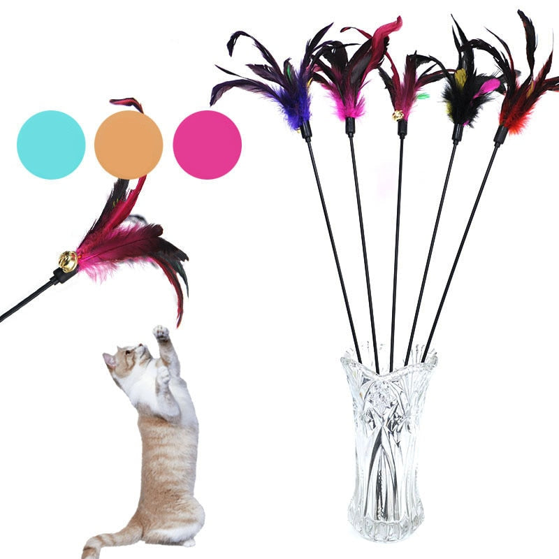 Cat Teaser Rod with Feathers and Bell