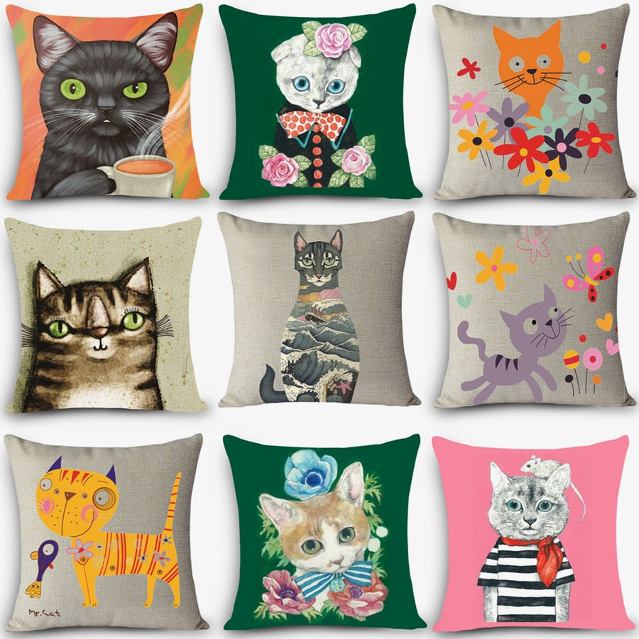 Creative and Colorful Cat Home Cushion Pillow Cases