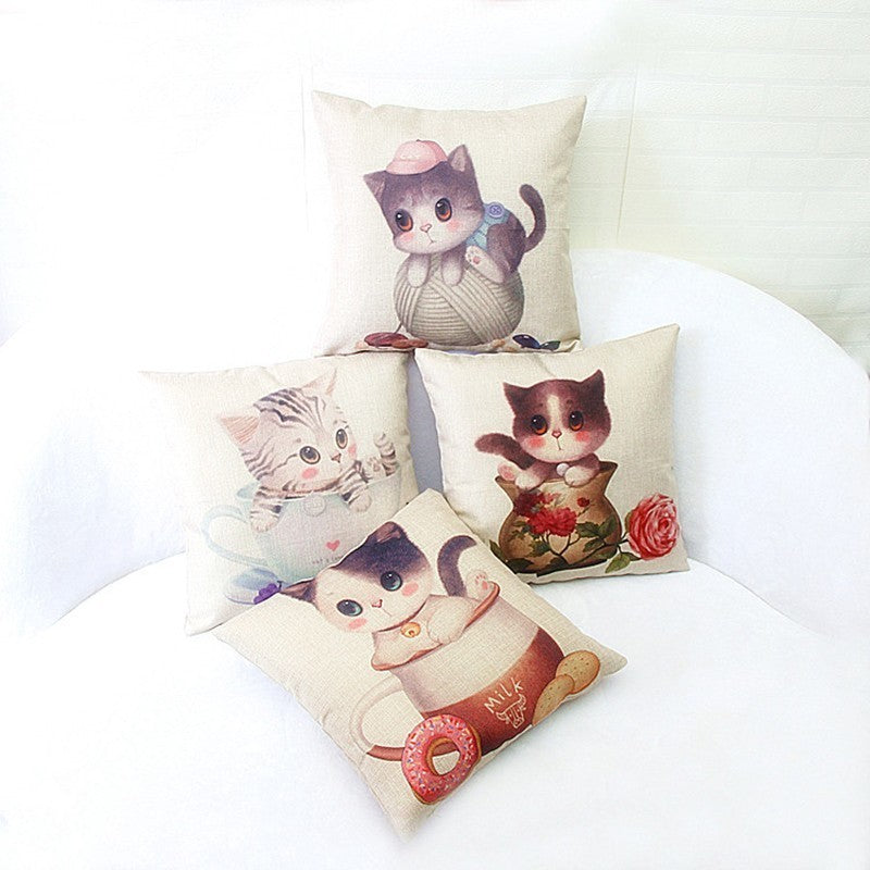 Cartoon Playing Cat Home Cushion Pillow Cases