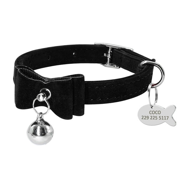 Bowknot Pet Collar with Bell and Personalized Metal ID Tag Engraving