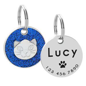 Personalized Pet ID Tag with Engraving - Round Cat Face