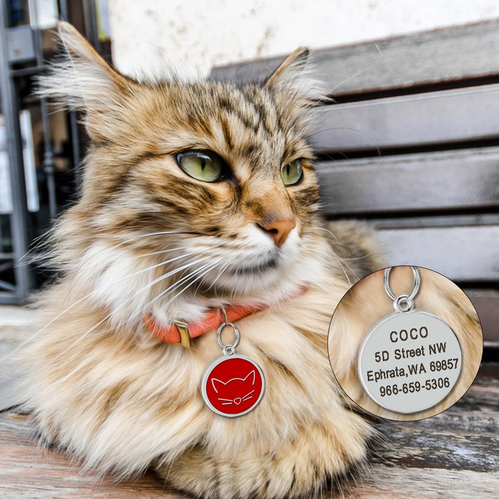 Personalized Pet ID Tag with Engraving - Round Cat