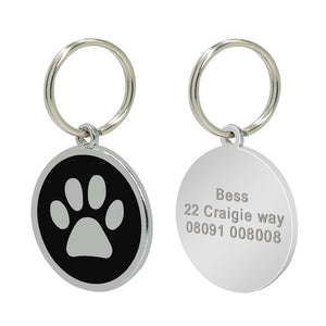 Personalized Pet ID Tag with Engraving - Round Paw Solid