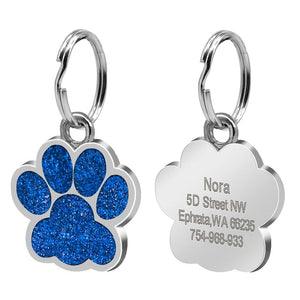 Personalized Pet ID Tag with Engraving - Paw Glitter