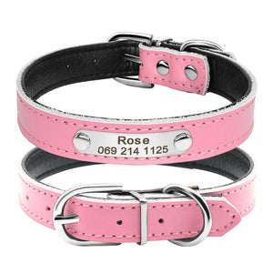Pet Leather Collar with Personalized Metal ID Tag Engraving