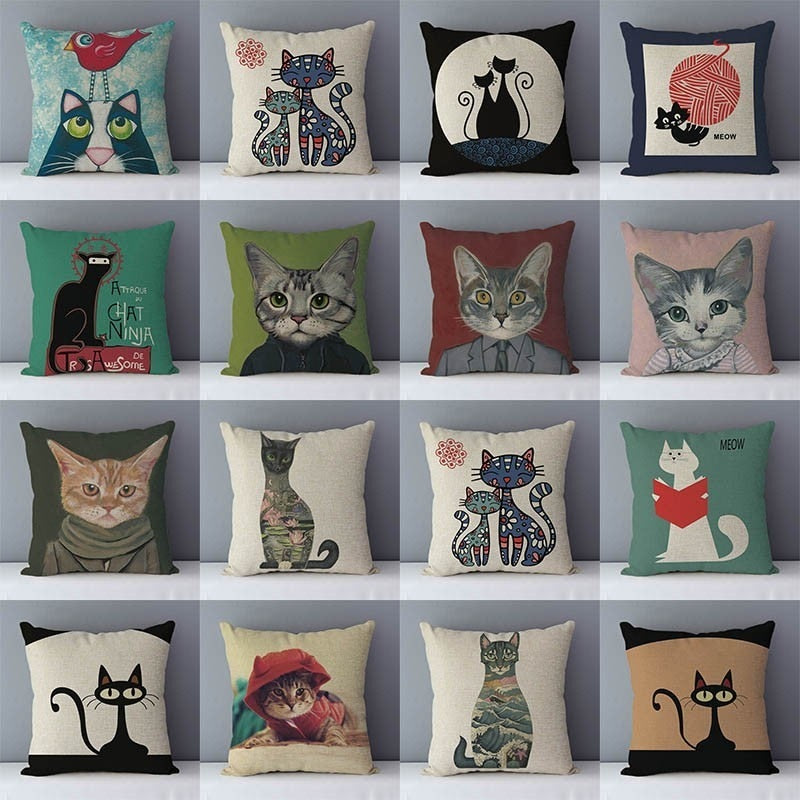 Beautiful Printed Cat Theme Couch Cushion Cases