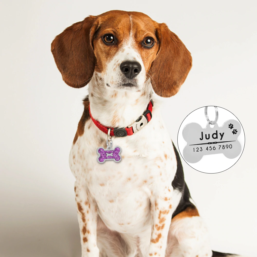 Personalized Pet ID Tag with Engraving - Bone Glitter