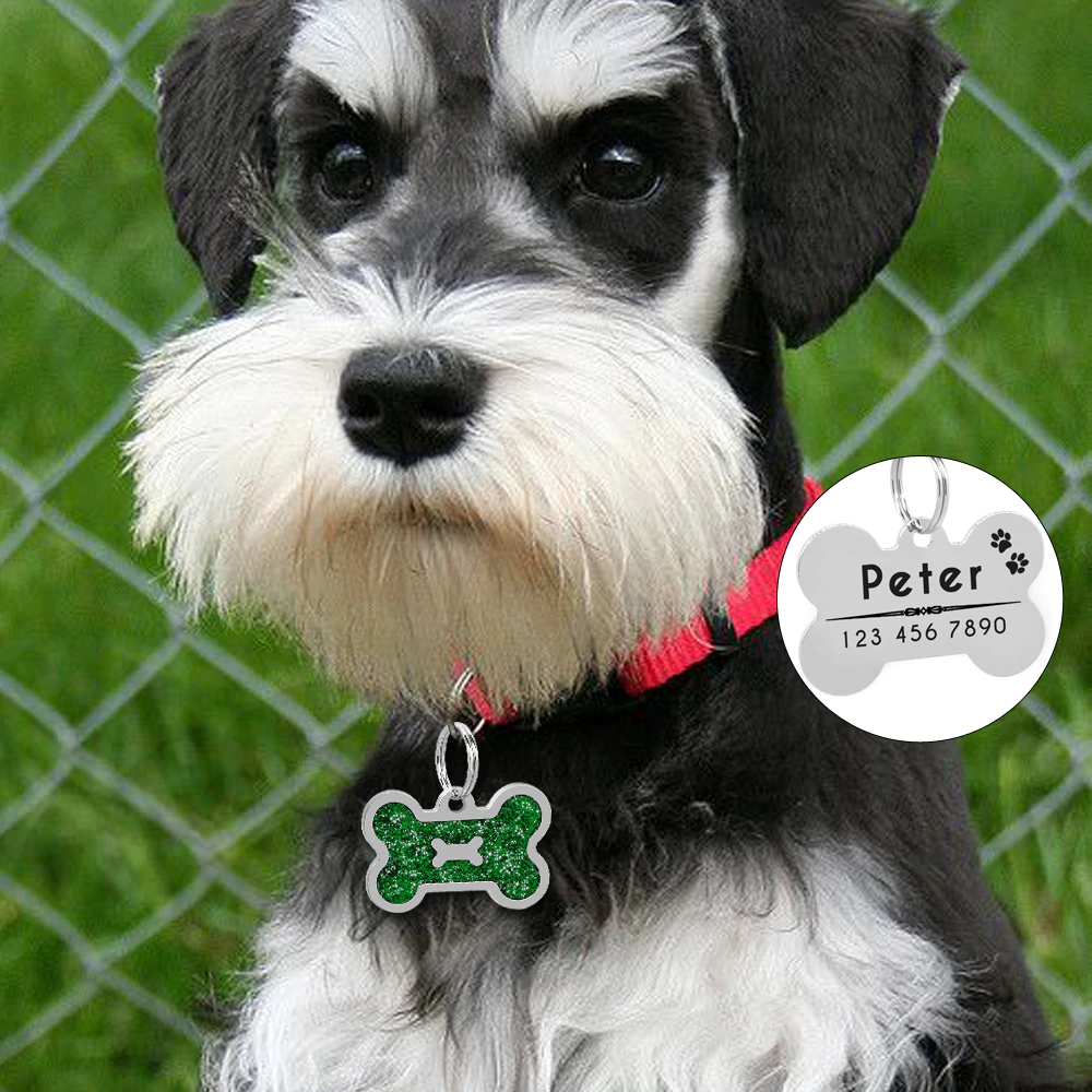Personalized Pet ID Tag with Engraving - Bone Glitter