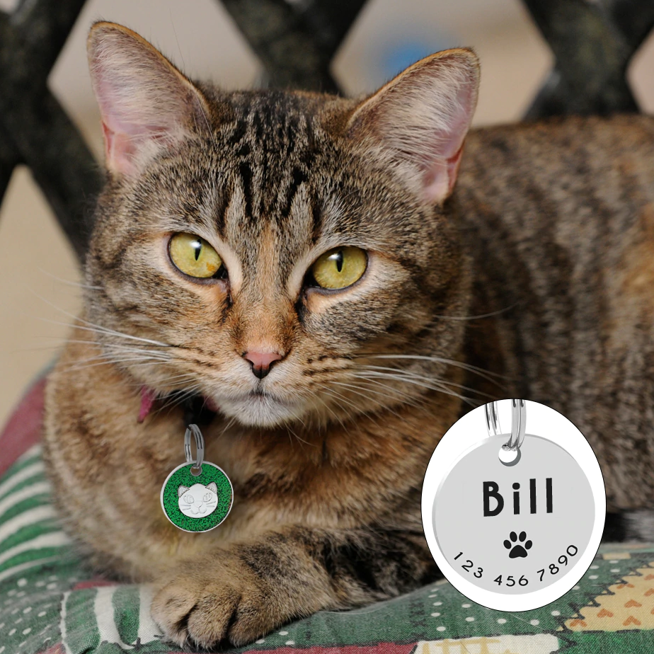 Personalized Pet ID Tag with Engraving - Round Cat Face
